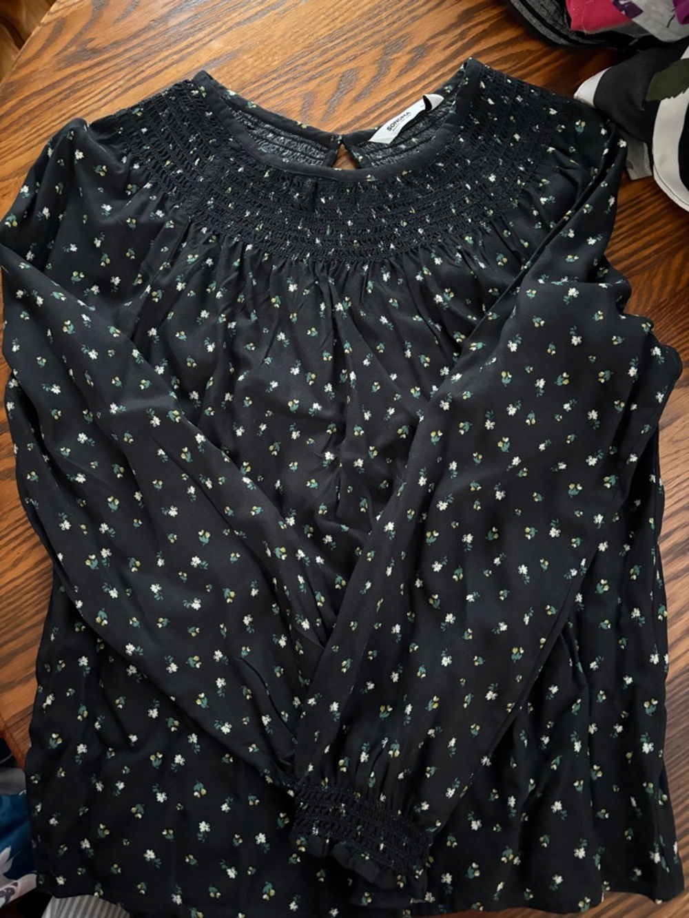 Sonoma Black Floral Smocked Yoke Blouse